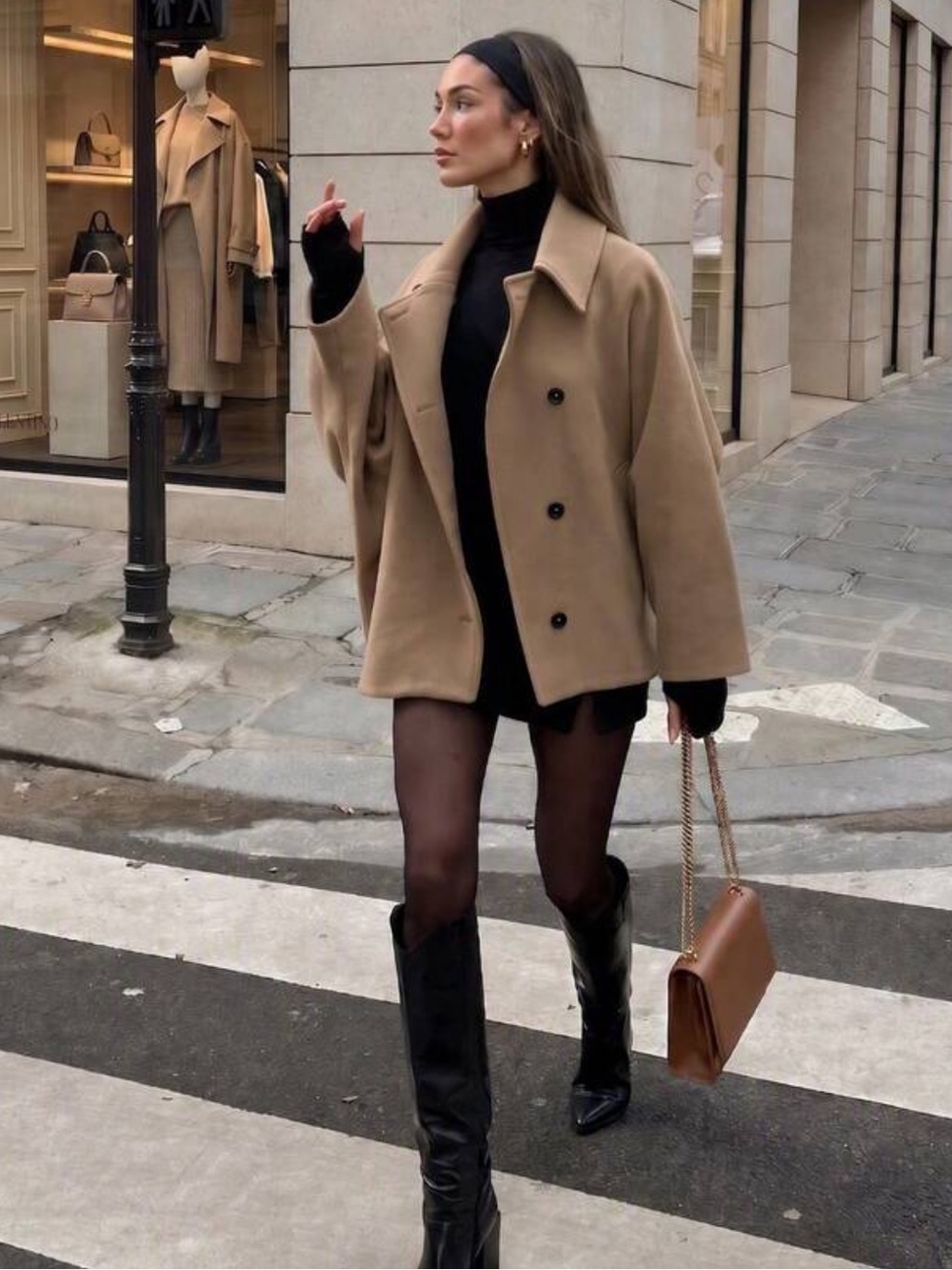 Camel tan Oversized Wool Look Pea Coat preppy Quiet Luxury